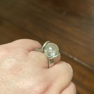 Sterling silver vintage crystal ball ring women’s size 7